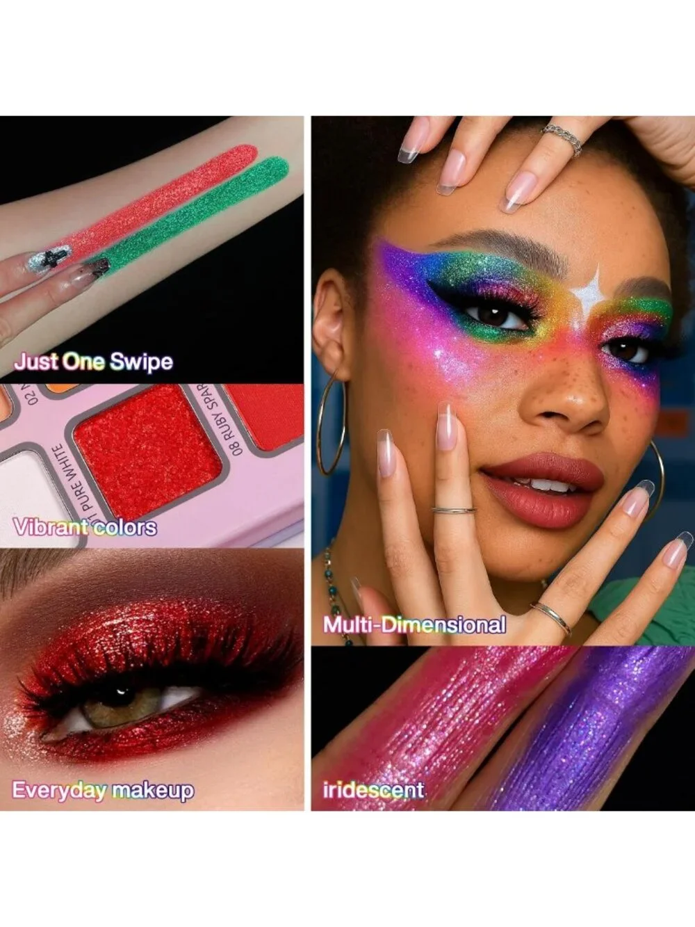 Colorful 28-Color Neon Rainbow Eyeshadow Palette - Bright Metallic & Matte